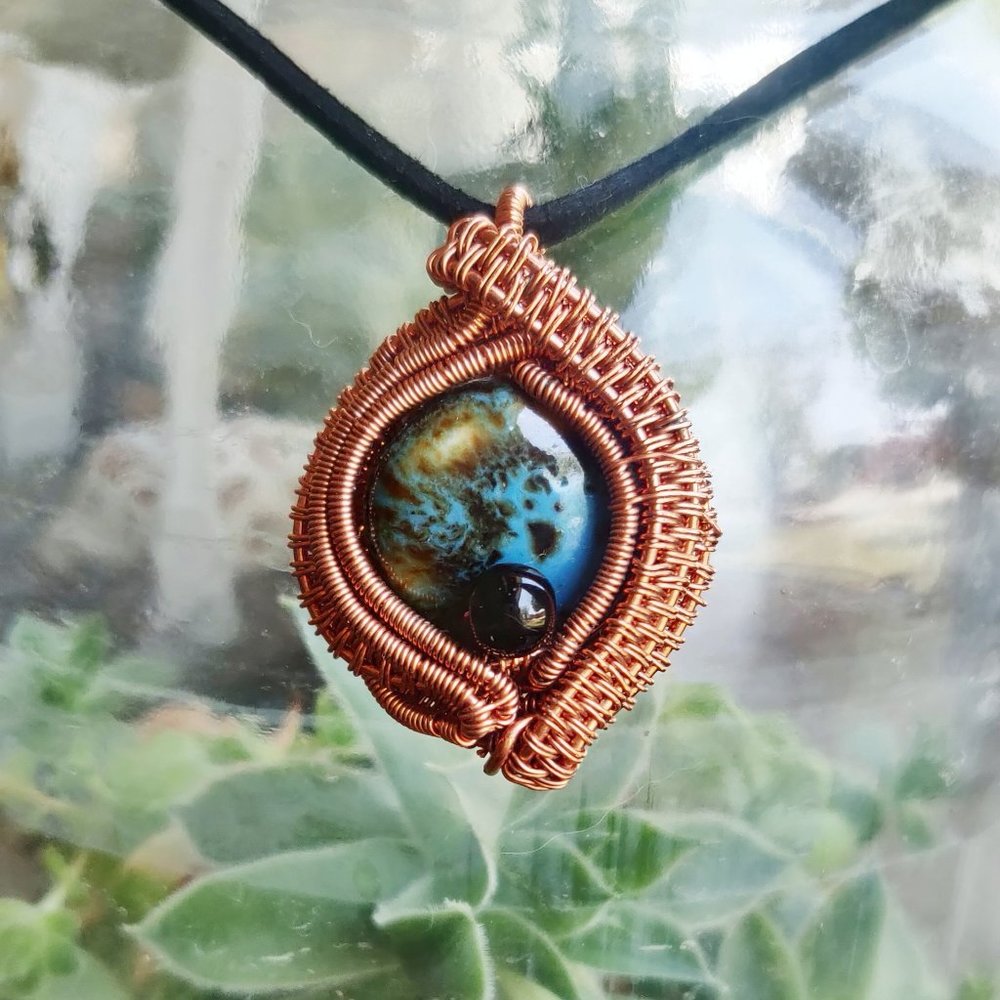 SOLD: Wire wrap necklace w/pottery bead